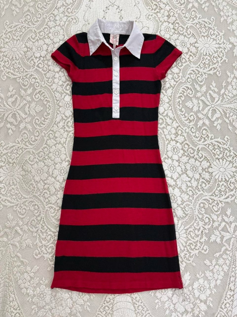 y2k preppy emo scenecore mall goth red and white striped knit dress | size XS - Picture 1 of 5